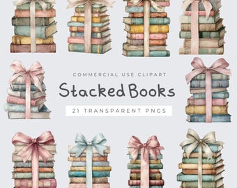 Stack of Books with Bow PNG, Girly Book Lover Clipart, Cute Books PNG, Ribbon Bow Design for Crafts