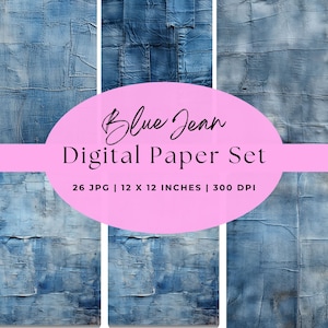 Blauer Baumwollstoff Digitales Papier | Sofortdownload | Druckbares Scrapbook Papier | Junk Journal | Muster | Denim Textur | Kommerzielle Nutzung
