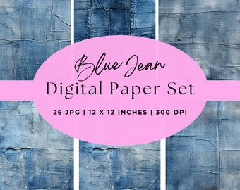 Blue Jean Digital Paper | Instant Download | Printable Scrapbook Paper | Junk Journal | Patterns | Denim Texture | Commercial Use