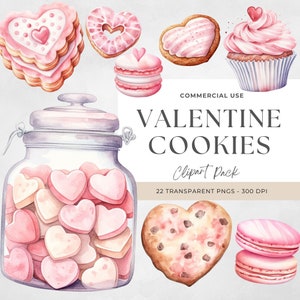 Valentinstag Cookie Clipart, Valentinstag Süßigkeiten Clipart, Aquarell Valentinstag Clipart. Süßigkeit, Herzkekse, Cookie Design, Cupcake Clipart