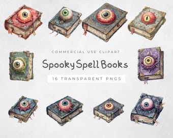 Spell boek clipart: aquarel heks kunst, digitale download voor Halloween, magische scrapbookingontwerpen