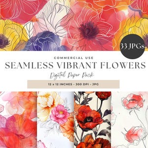 Bright Floral Digital Seamless Paper Pack, Bright Floral Patterns, Seamless Digital Paper Pack, Perfect for Junk Journals, Spring Flowers