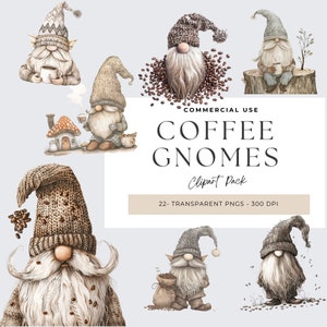 Watercolor Coffee Gnome Clipart, Coffee Latte Gnome, Watercolor Coffee Beans Gnome, Coffee Gnome Png Graphics, Gnomes Clipart Bundle