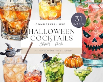 Halloween Cocktail Clipart, gruselige Getränke PNG, Aquarell-Halloween-Grafik, digitaler Download für Partys, niedlicher Aquarell Download, Bundle
