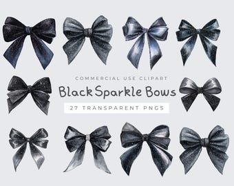 Black Sparkle Bow PNG, Glitter Bow Clipart, Halloween Sublimation Design, Digital Download Craft Supplies