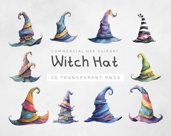 Witch Hat Clip Art, Halloween Digital Download, Printable PNG, Craft Supplies, Scrapbooking Clipart Bundle