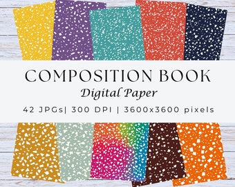 Composition Book Cover Digital Paper, Back To School Clipart (JPG)