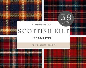 Scottish Kilt Seamless Pattern, Tartan Fabric, Digital Paper, Plaid Background, Scottish Design, Craft Supplies