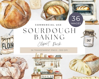 Sourdough PNG Clipart, Digital Bread Art, Watercolor Baking Illustrations, Food Clipart, Club, Starter, Bakery Storefront, Loaf, Kitchen