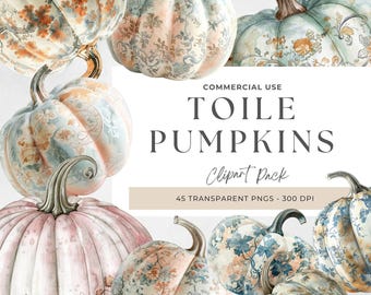 Toile Pumpkins Clipart, Toile Pumpkin png, Autumn Clipart Bundle, Toile De Joy Print, Thanksgiving Pumpkin, Damask Fall, Vintage Clipart
