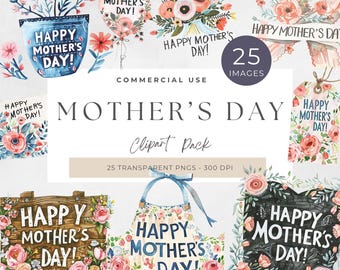 Watercolor Mother's Day Clipart: Mom and Child Illustrations (Commercial Use, Instant Download)