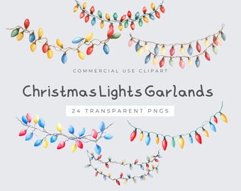 Christmas Garland Clipart, Watercolor PNG, Digital Download for Holiday Decor, Sublimation, Craft Supplies
