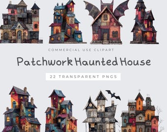 Patchwork Haunted House PNG, Spooky Halloween-clipart, digitale downloadontwerp, Trick or Treat-sublimatie