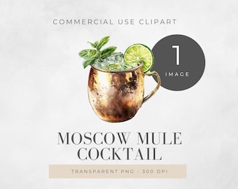 Moskou-muildier clipart, aquarel cocktailillustraties, digitale download, afdrukbare kunst voor crafting projecten, bar, elegante drank, png