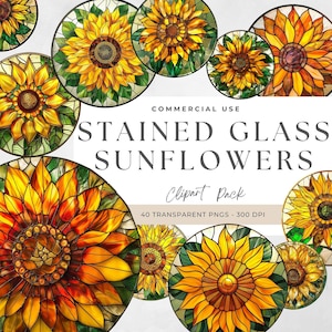 Stained Glass Sunflower png, Faux Stained Glass, Sunflower Stained Glass Png Sublimation, Stained Glass Pattern, Sunflower with Stem