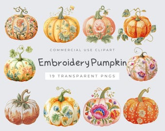 Faux Embroidery Fall Pumpkin PNG, Cute Autumn Design, Digital Download, Trendy Sublimation Art, Fall Vibes Clipart