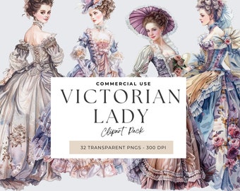 Vintage viktorianische Lady Clipart, Mode-Illustration (PNG Bundle)