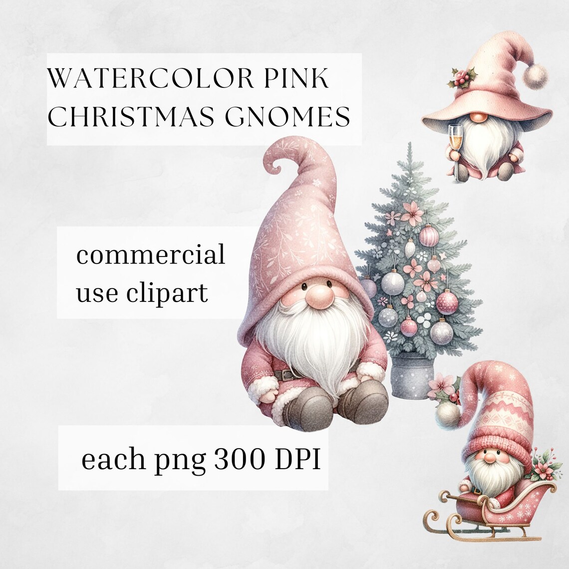 Watercolor Pink Christmas Gnome Clipart, Gnome Winter Clipart Png ...