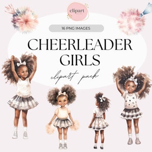 Clipart Pom-pom girl fille noire | Pom-pom girls afro-américaines | Clipart équipe de fille | Clipart Femmes Noires | Pompon Cheer | Enfants mignons
