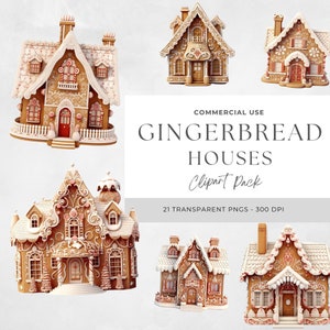 3D Weihnachten Lebkuchen Häuser Clipart | Sofortiger digitaler Download | Urlaub Winter Clipart | Transparenter Hintergrund | Kartenherstellung