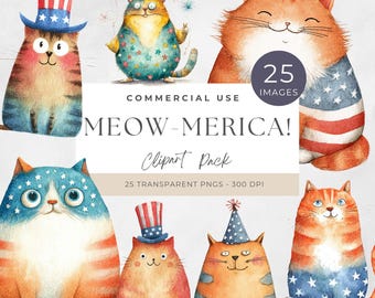Independence Day Cat PNG, Cute Patriotic Cat Clipart, 4th of July Sublimation Design for Cat Lovers, USA Flag, America, Funny, Quirky, Cute