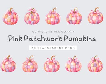 Rosa Kürbis Patchwork PNG, niedliches Blumenmuster im Halloween Stil, Girly Herbst Clipart, digitaler Download für Sublimationsprojekte