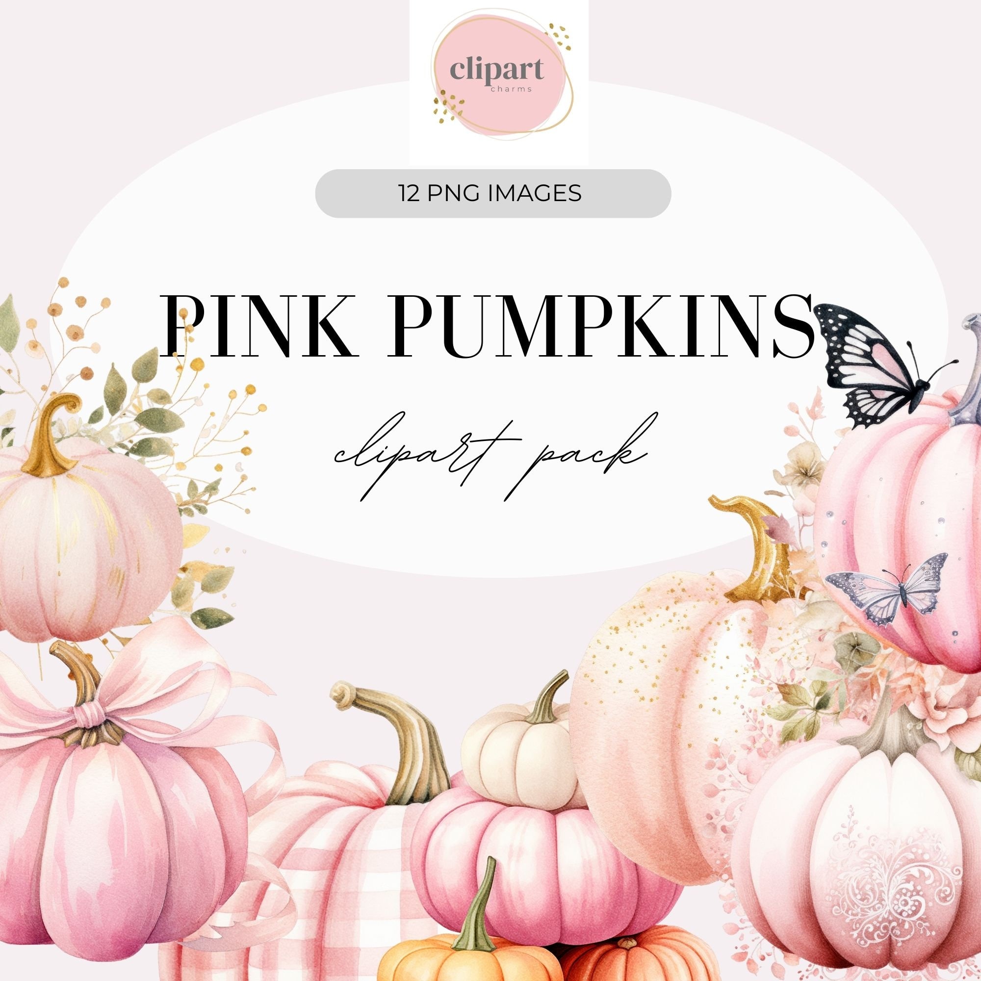 Watercolor Pumpkin Clipart Pink  | Thanksgiving Floral Pumpkin Png | Fall Autumn Clipart | Pink Pumpkin Clipart | Fall Autumn Floral Leaves