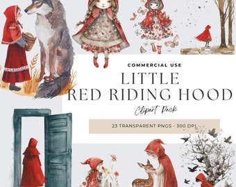 Red Riding Hood Clipart, Fairy Tale Art, Little Red Riding Hood Clipart Set, Animals Graphics, Anime Art, Digital Download, Commercial Use
