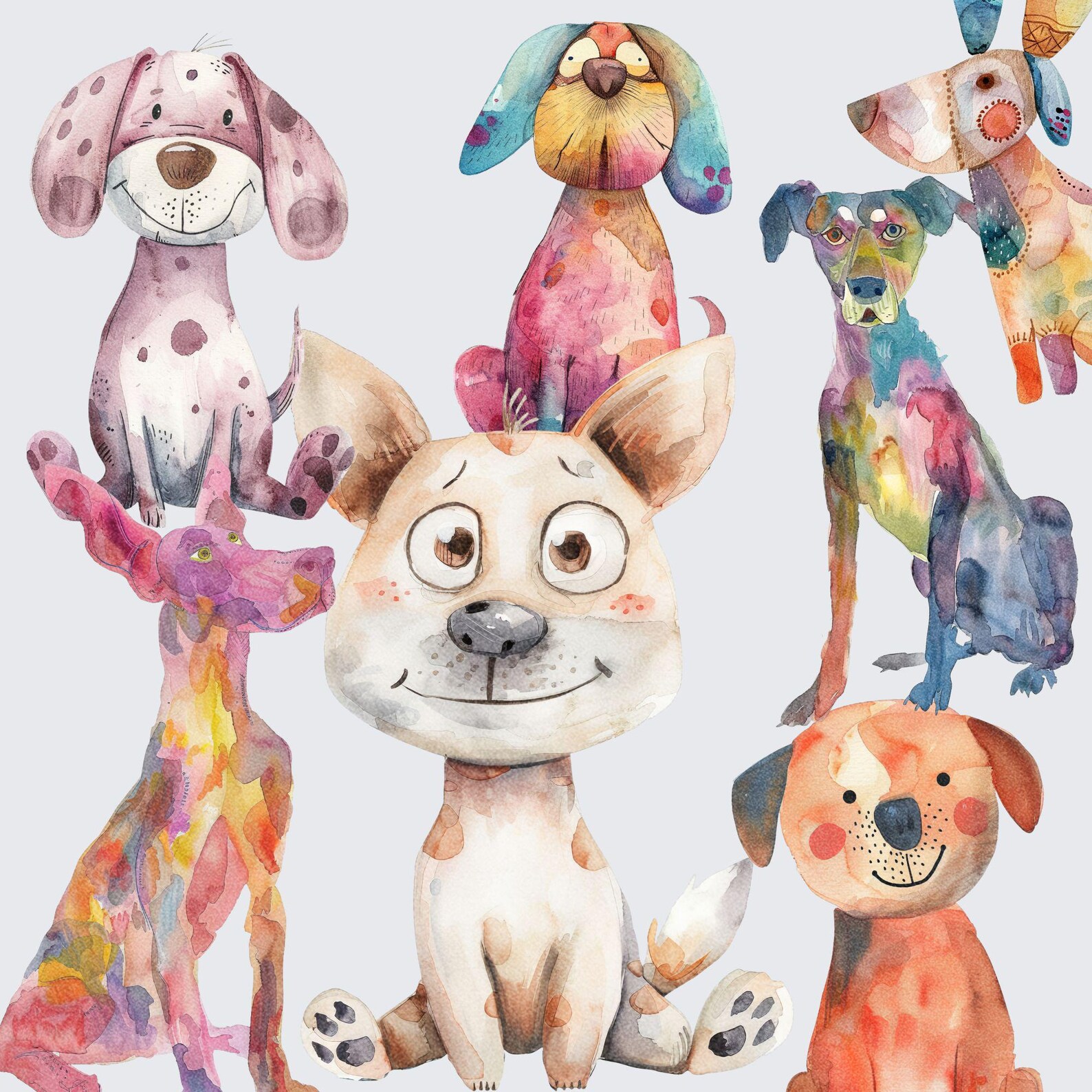 Quirky Dogs Clipart, Whimsical Dogs Clipart, Funny Dogs Bundle, Cute ...