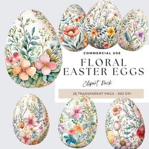 Clipart de huevos de Pascua de acuarela floral, imágenes prediseñadas de Toile, hojas verdes, Pascua boho, imágenes prediseñadas png digitales, imágenes prediseñadas de acuarela de huevos florales