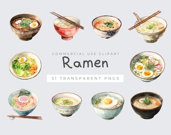 Ramen Clipart, Asian Food PNG Bundle, Digital Download for Kids, Fun Ramen Noodle Illustrations