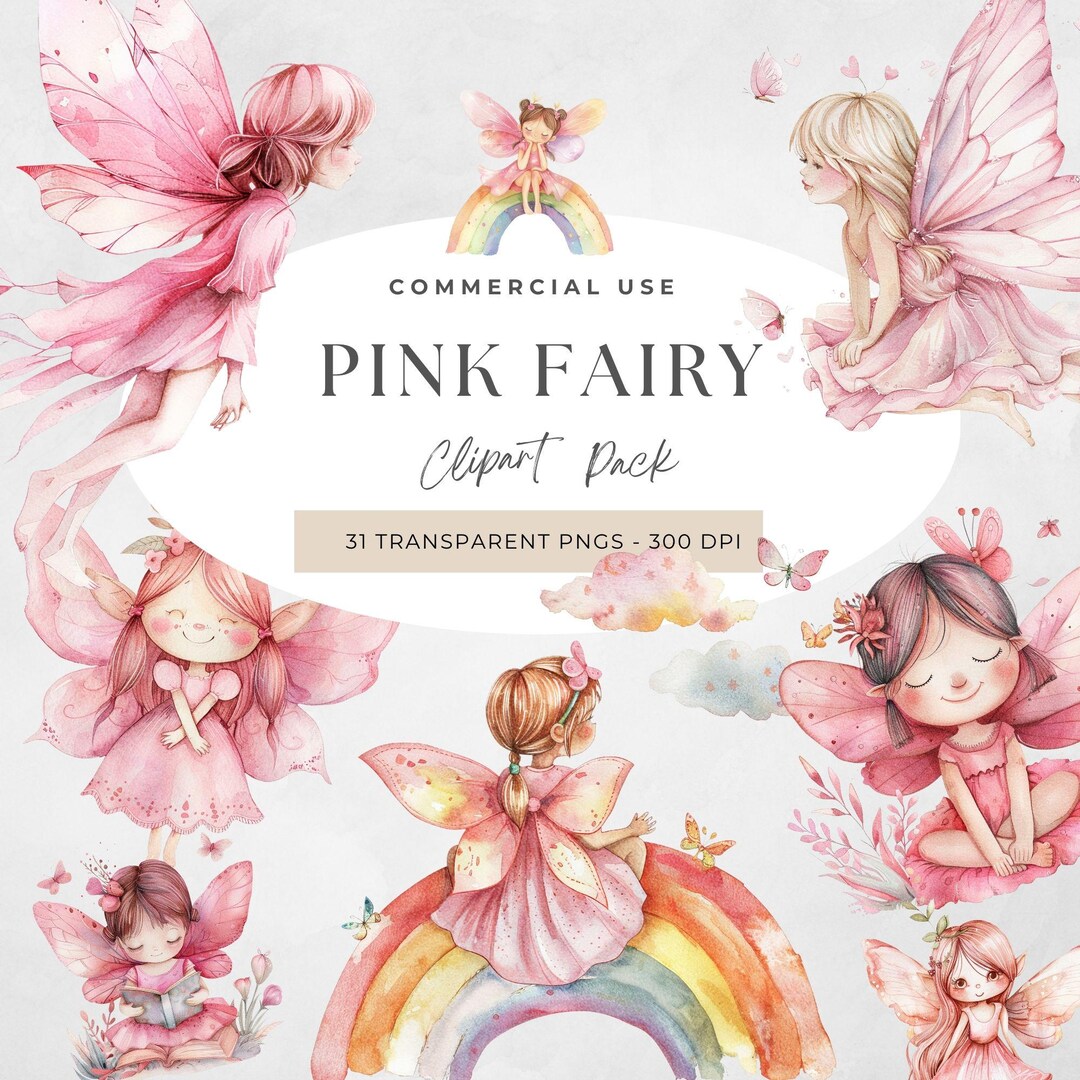 Magical Fairy Girl, Pink Clipart, Watercolor Pink Fairy Clipart Bundle ...