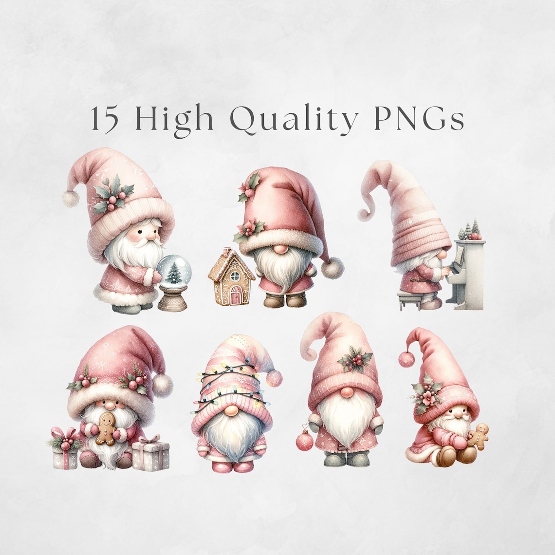 Watercolor Pink Christmas Gnome Clipart, Gnome Winter Clipart Png ...