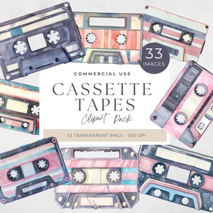 Cassette Tape Clipart, Retro Music, Vintage Audio PNG, Digital Download for Crafting, High-Quality Clipart, Commercial Use, high-resolution