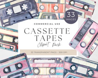 Cassette Tape Clipart, Retro Music, Vintage Audio PNG, Digital Download for Crafting, High-Quality Clipart, Commercial Use, high-resolution