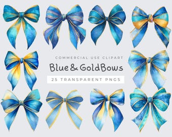 Blue and Gold Bow PNG, Digital Download Clipart, Sublimation Design for Crafting, Team Spirit Graphics