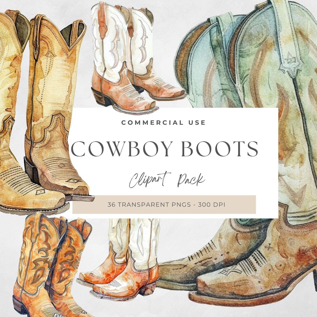 Watercolor Cowboy Boot Clipart, Western Boots for Commercial Use