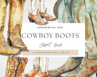 Aquarel cowboylaars clipart, westernlaarzen voor commercieel gebruik, South, bruine en blauwe cowgirl-laarzen, digitaal craften, transparante png