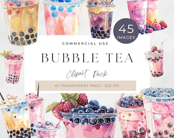 Bubble Tea Clipart, Cute Boba Tea PNG, Kawaii Drink Illustrations, Digital Download for Crafts and Design, Drink, Watercolor Crafts