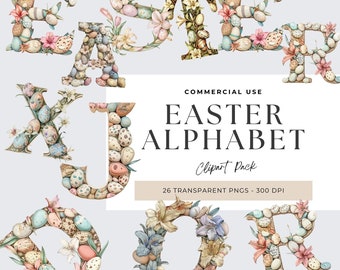 Easter Alphabet Clipart, Easter Clipart, Make Your Own Name, Easter Letters Clipart, Nursery Clipart, Easter Egg and Lily, Happy Easter