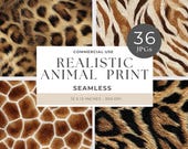 Animal Print Seamless Patterns, Digital Paper, Leopard & Cheetah Designs, Craft Supplies for DIY Projects, Realistic Fur, Snake Skin