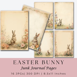 Páginas del diario basura de Pascua, Diario basura de conejo imprimible, Descarga de papel de Pascua imprimible, Efímera de primavera, Artesanías de papel, Papel de álbum de recortes