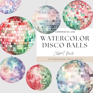 Disco Christmas Clipart, Christmas Disco Ball Clipart, Merry Christmas, Groovy Dance, Watercolor Decoration, Clip Art, Festive Party, PNG