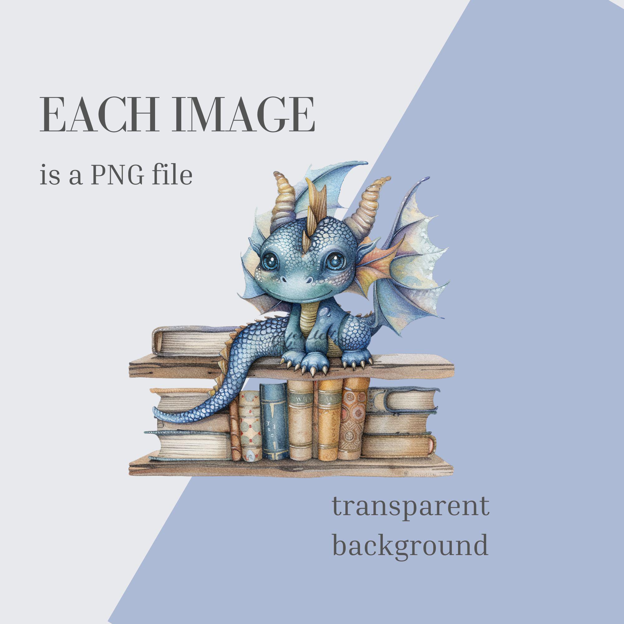 Dragon and Books PNG, Fantasy Clipart for Book Lovers, Digital Download ...