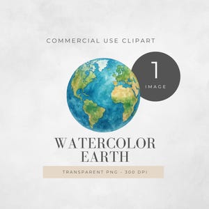 Watercolor Earth Clipart, Planet Earth PNG, Digital Download, Eco-Friendly Art, Scrapbook Supplies, Nature Illustrations, Solar System