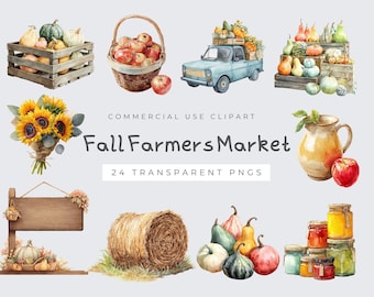 Acquerello del mercato agricolo PNG, autunno, caduta, clipart per download digitale, frutta e verdura, uso commerciale, arte del giardino