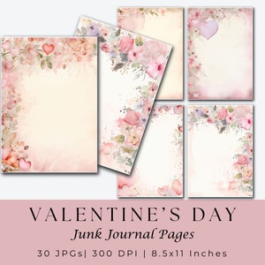 Valentine Love Digital Junk Journal Paper, Romantic Journal Pages, Love Junk Journal Kit, Valentine&#39;S Day Scrapbook Page, Ephemera Pack, JPG
