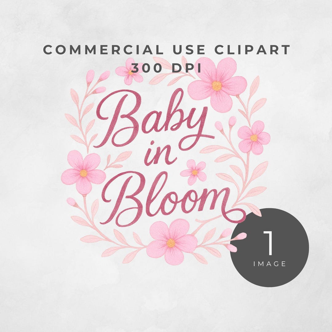 Pink Baby in Bloom Clipart, Watercolor Floral Baby Shower Decor, Baby ...