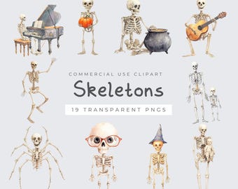 Skeleton Clipart: Funny Halloween PNG Illustrations, Cute Spooky Art for Digital Download, Craft Projects