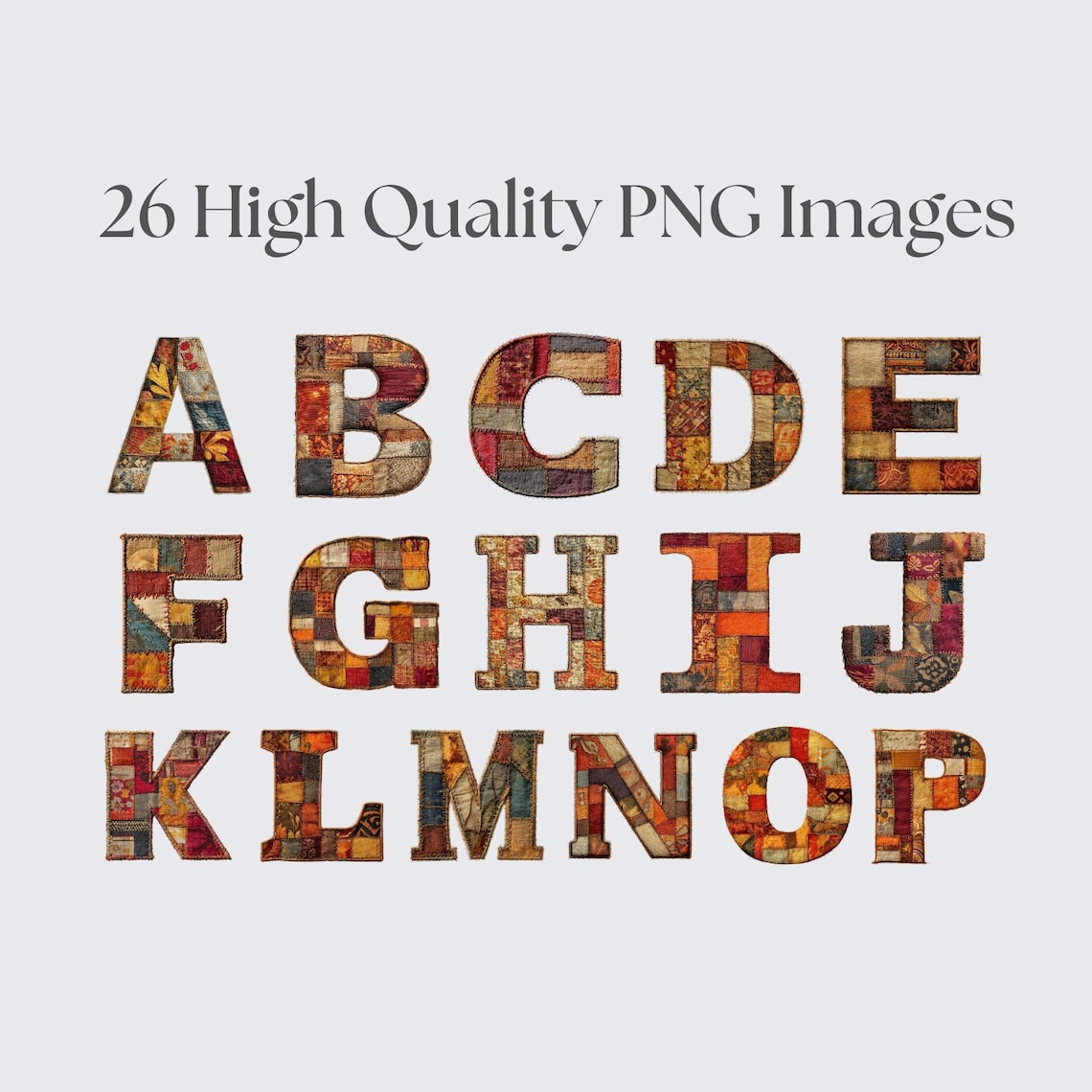 Patchwork Alphabet PNG Clipart: Digital Download of Quilted Letters ...